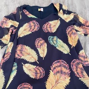 Navy blue dress with feathers